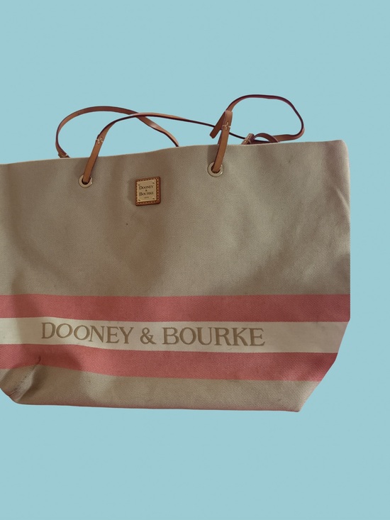 Dooney & Bourke Handbags - Dooney & Bourke Beige Canvas Tote with Pink Stripes vintage big tote